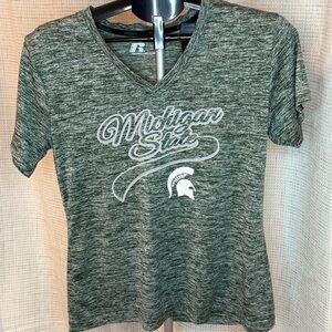 Russell Athletic Heather Green Michigan State V-Neck Tee